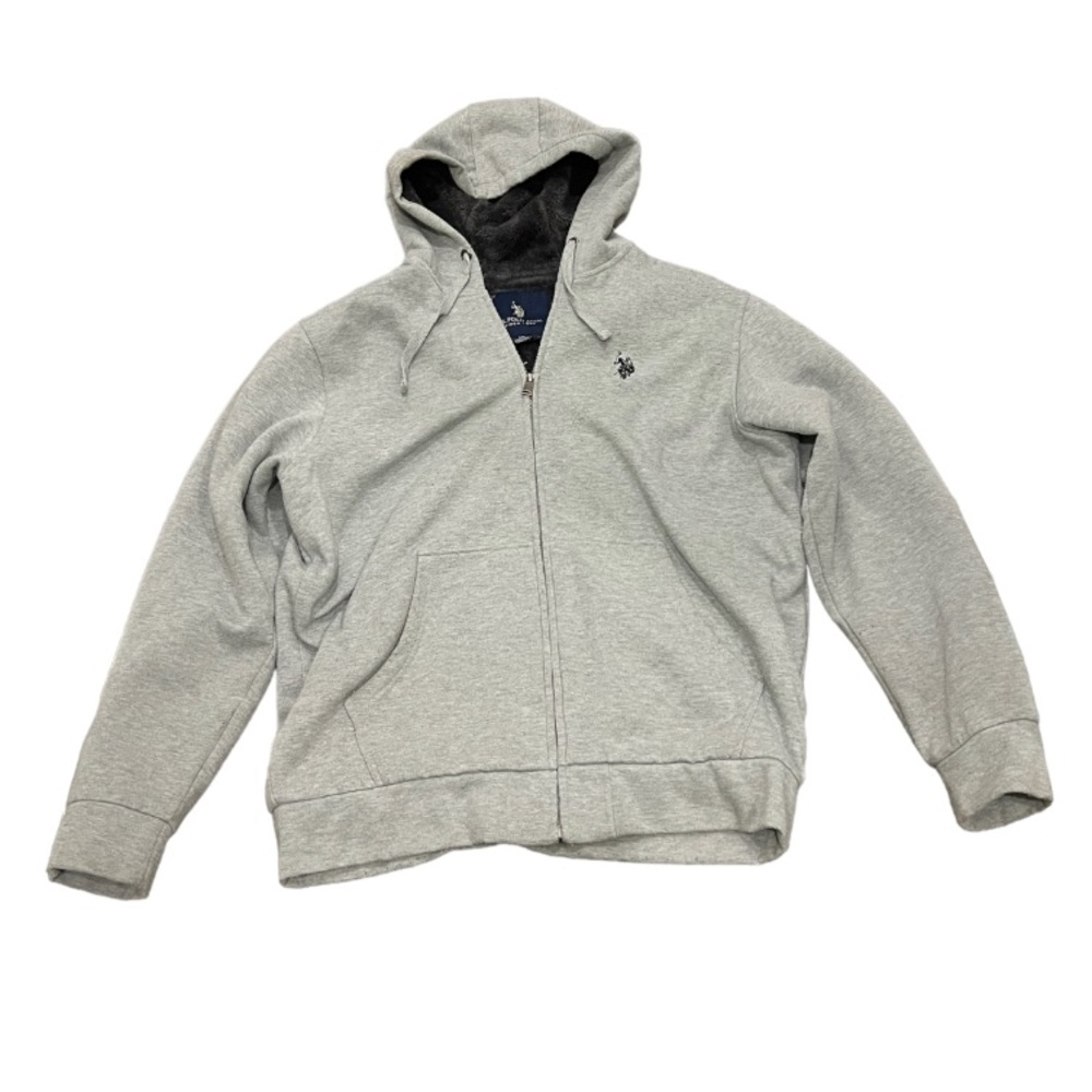 Mens US polo grey zip up sweater with furry/fleecey inside
